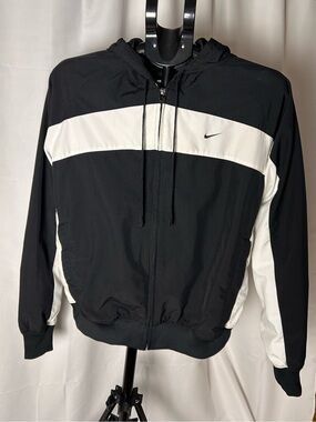 Nike Black and White Hooded Windbreaker Jacket with Swoosh